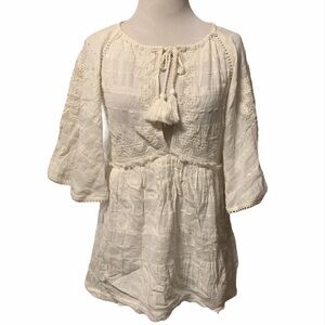 Free People off white tunic style top, lace, embr
